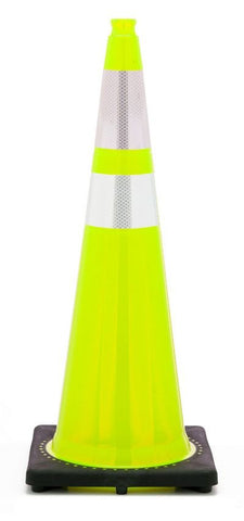 28 Inch Lime Traffic Cones with 6 4 Collar - Onsite Concrete Supply